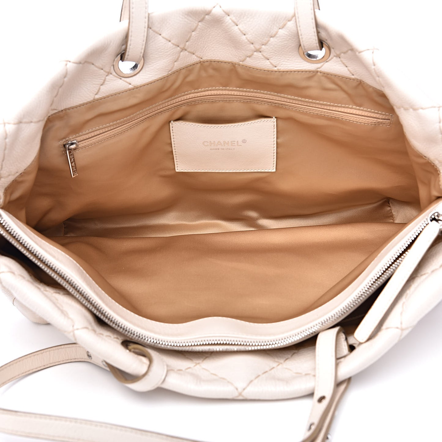 Glazed Calfskin Large On The Road Tote Light Beige