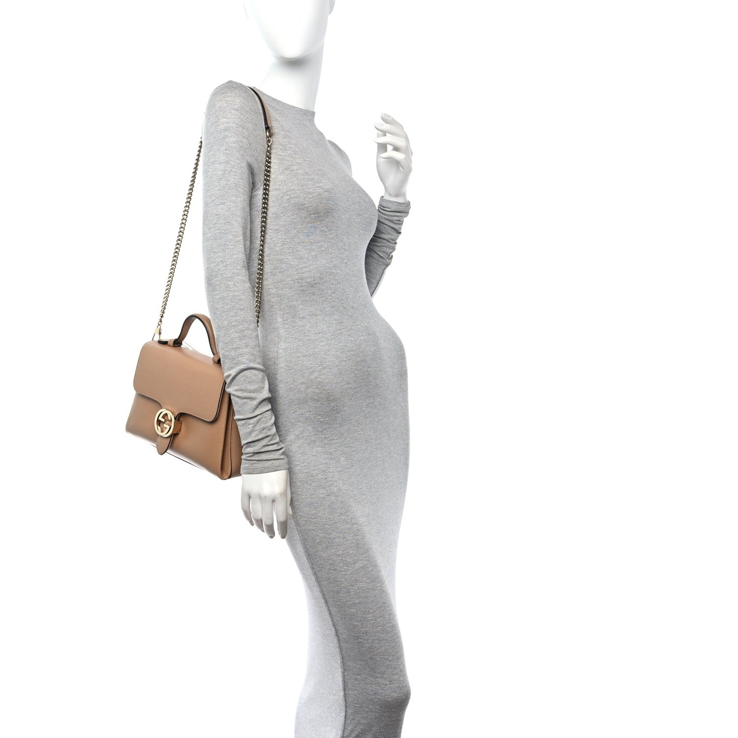 Gucci Dollar Calfskin Interlocking G Top Handle Shoulder Bag Camelia 2 of 10