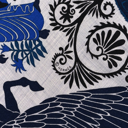 Hermes Cashmere Silk Sous Le Charme d'Orphee Shawl 140 Gris Chine Bleu Electrique 2 of 3