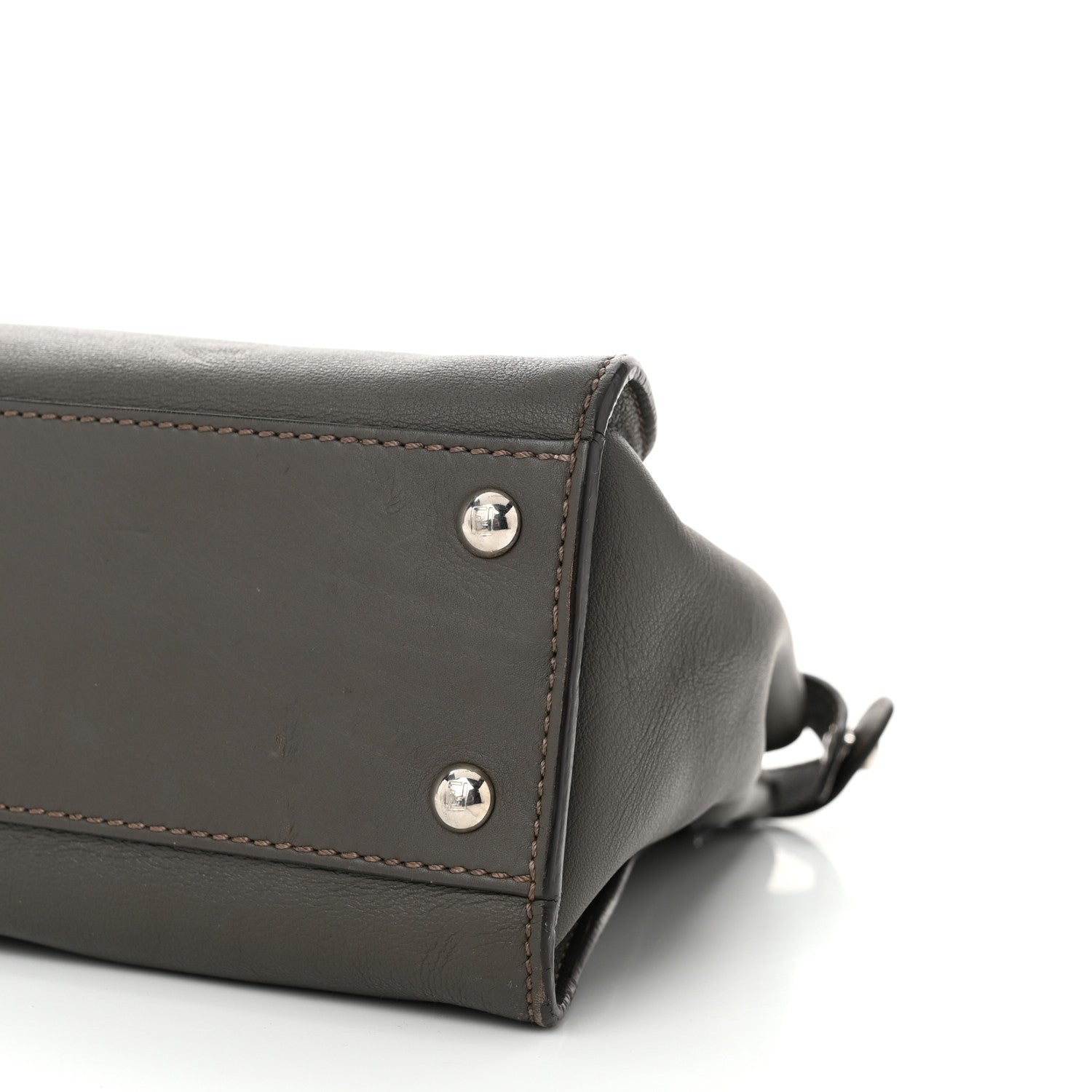 Fendi Vitello Seta Shiny Nappa Medium Peekaboo Iconic Satchel Carbone Grigio Polvere 11 of 12