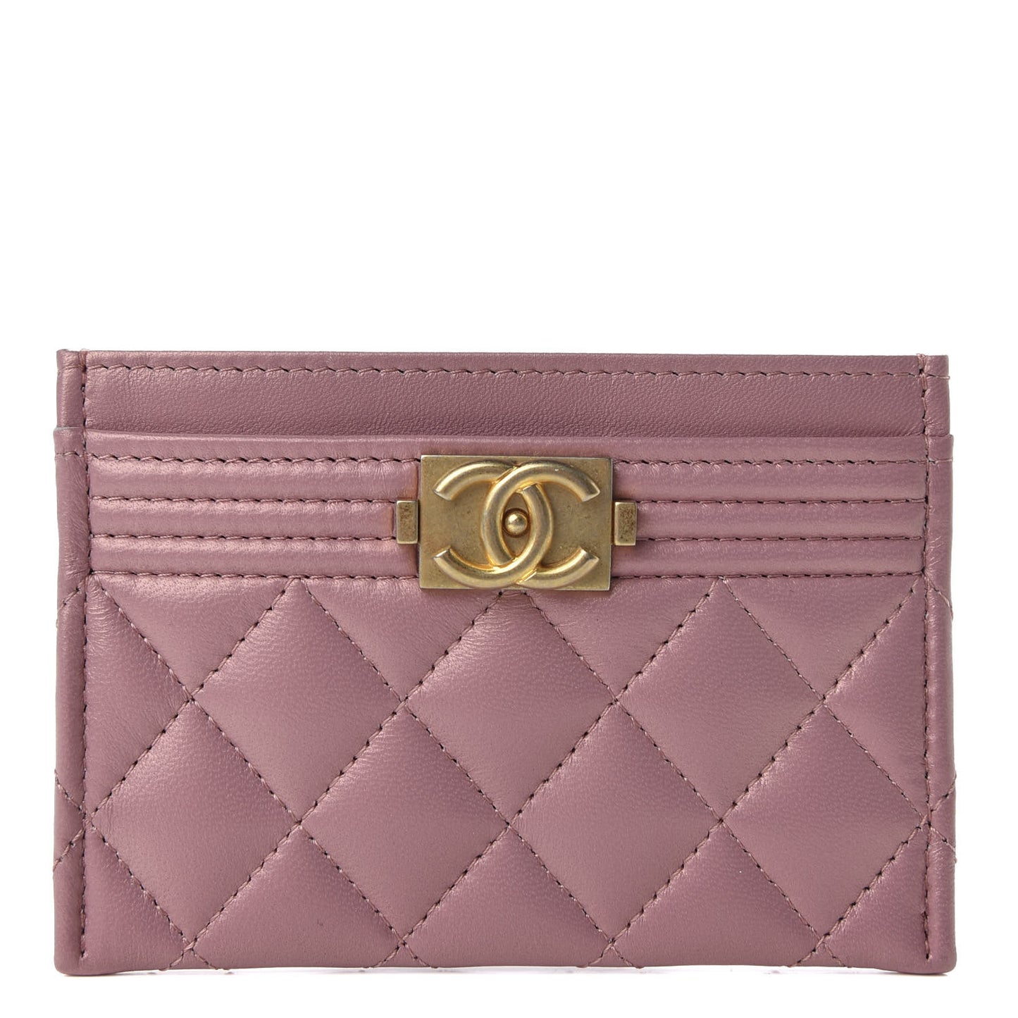 Metallic Lambskin Quilted Boy Card Holder Pink