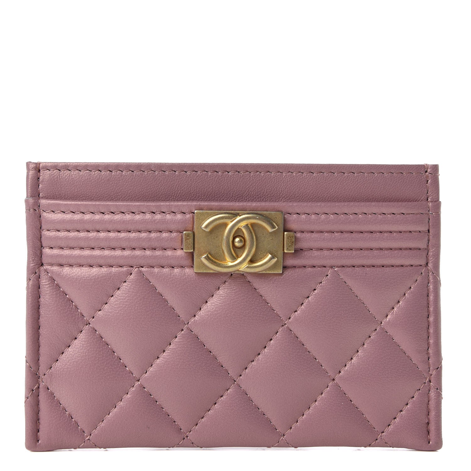 Chanel Metallic Lambskin Quilted Boy Card Holder Pink 1 of 8