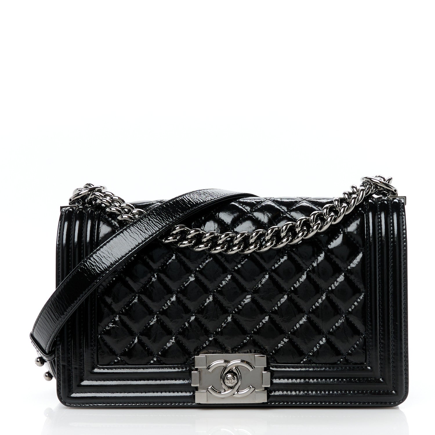 Chanel Distressed Patent Quilted Medium Boy Flap Black 1 of 10