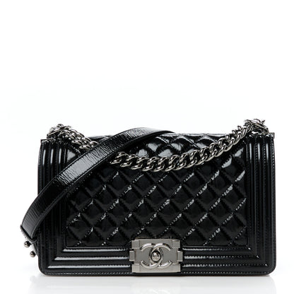 Chanel Distressed Patent Quilted Medium Boy Flap Black 1 of 10