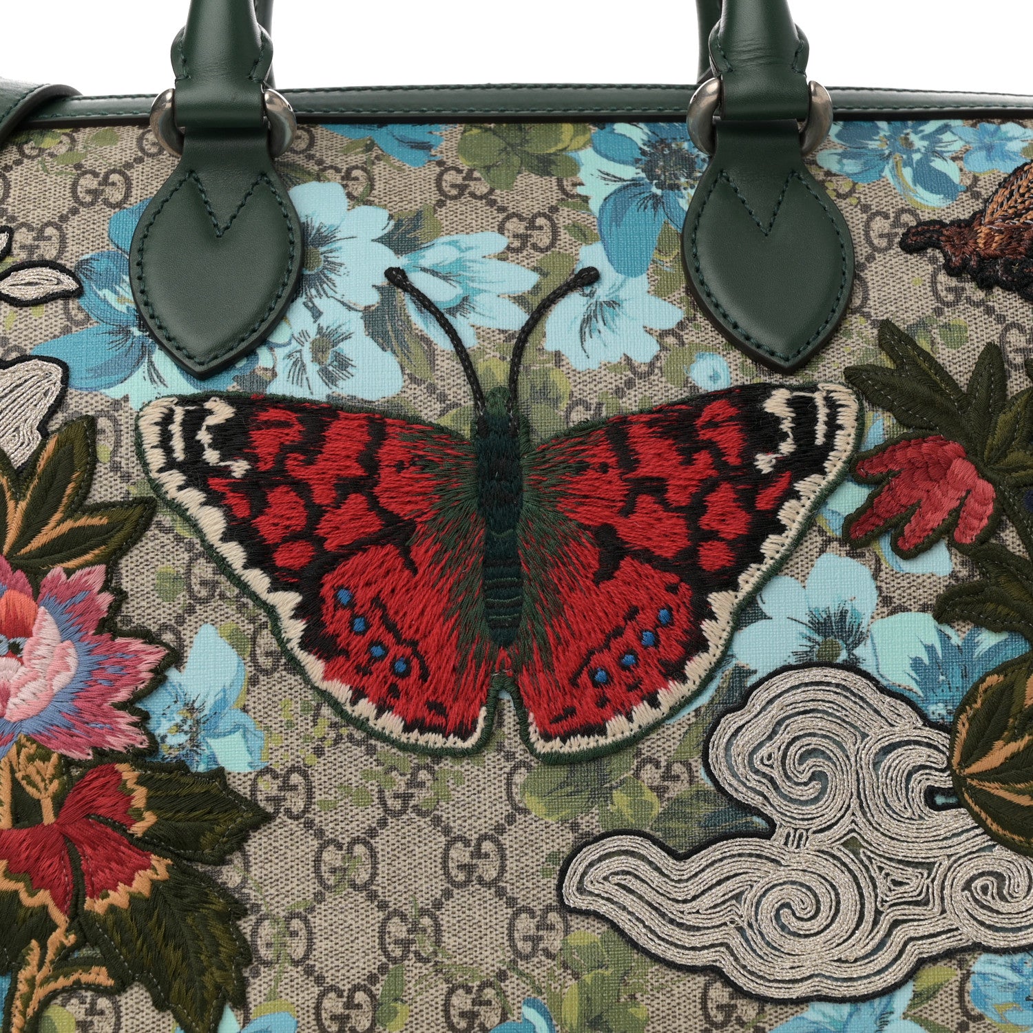 Gucci GG Supreme Monogram Bloom Butterfly Embroidered Medium Boston Green 8 of 10