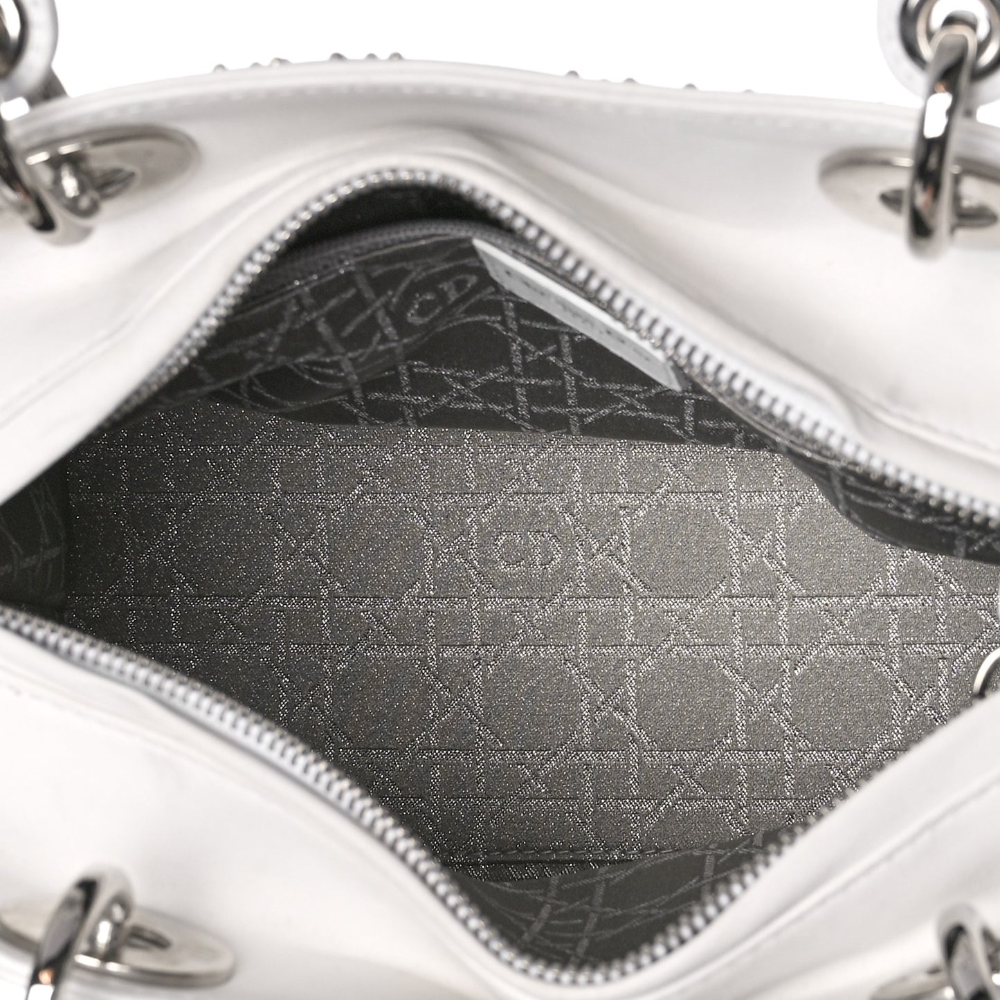 Lambskin Studded Cannage Medium Lady Dior White