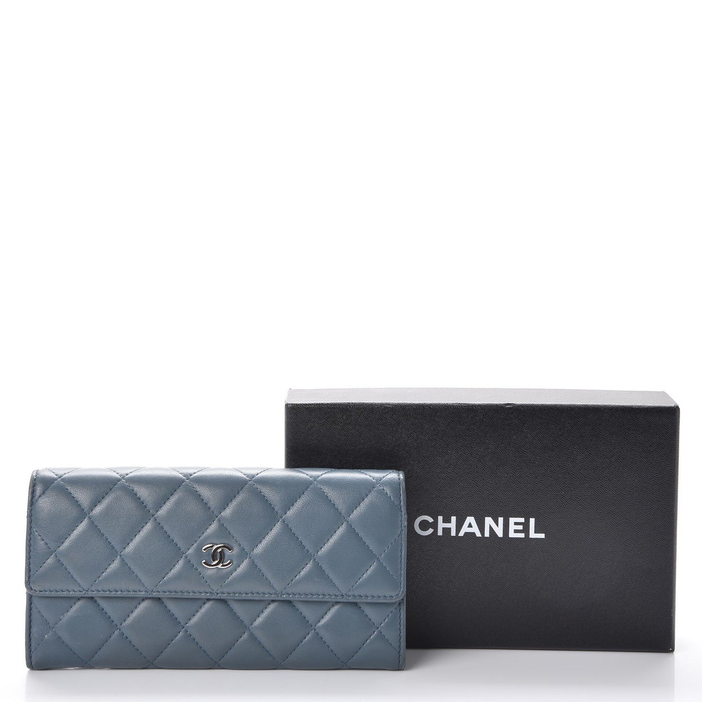 Lambskin Quilted Large Gusset Flap Wallet Blue