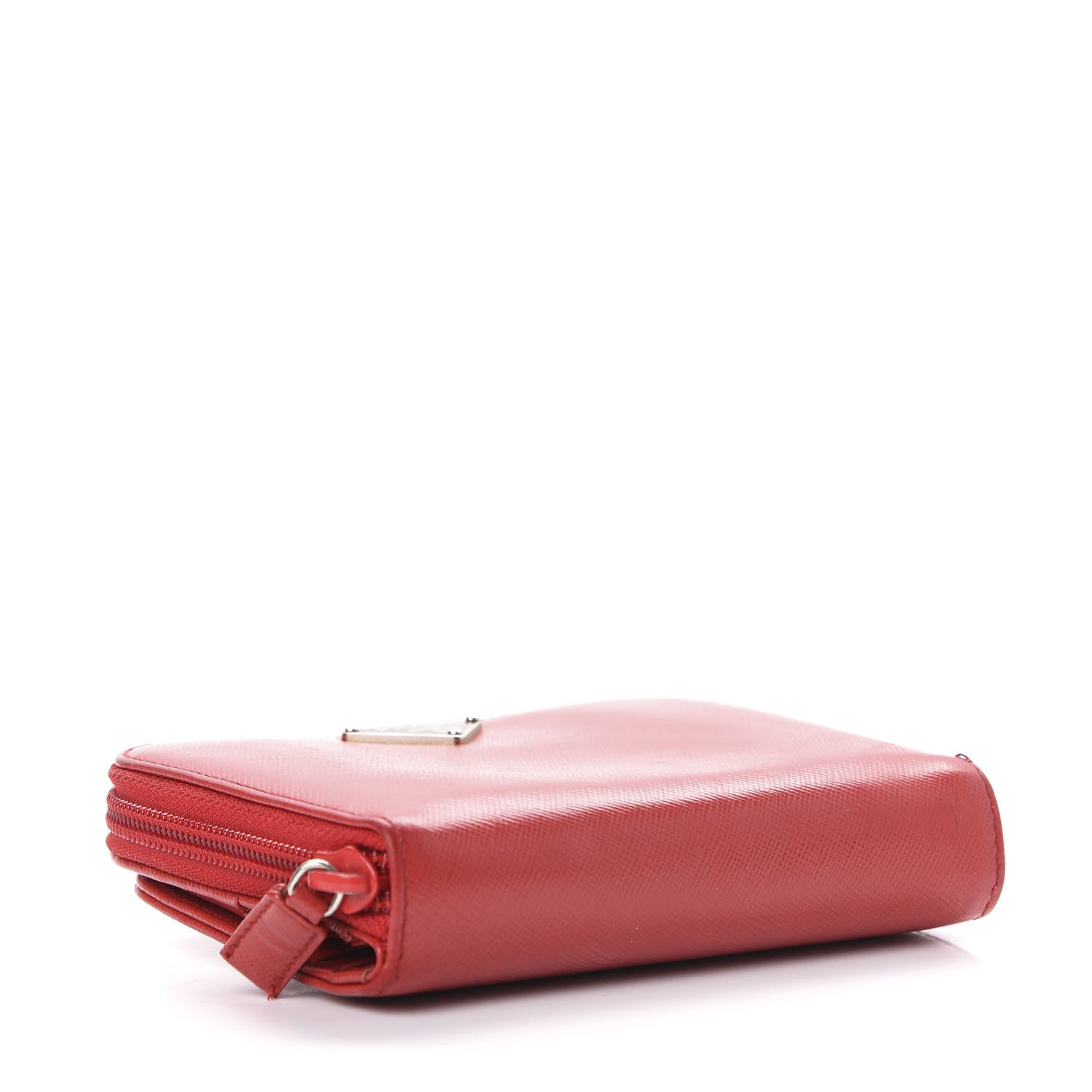 Prada Saffiano Metal Compact Zip Around Wallet Fuoco 4 of 9