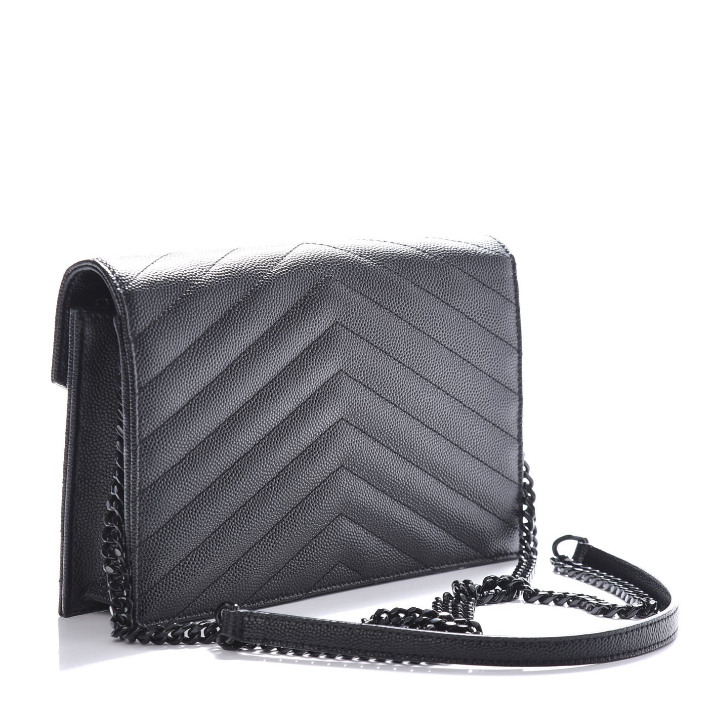 Grain De Poudre Matelasse Chevron Monogram Envelope Chain Wallet Black