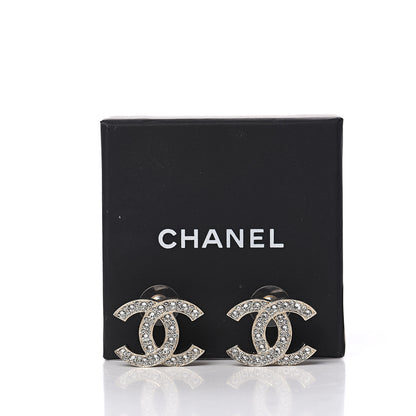 Chanel Crystal Timeless CC Earrings Silver 5 of 5