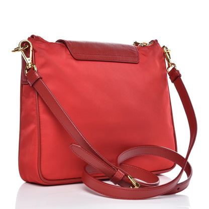 Prada Nylon Vela Saffiano Flat Flap Messenger Bag Red 3 of 9