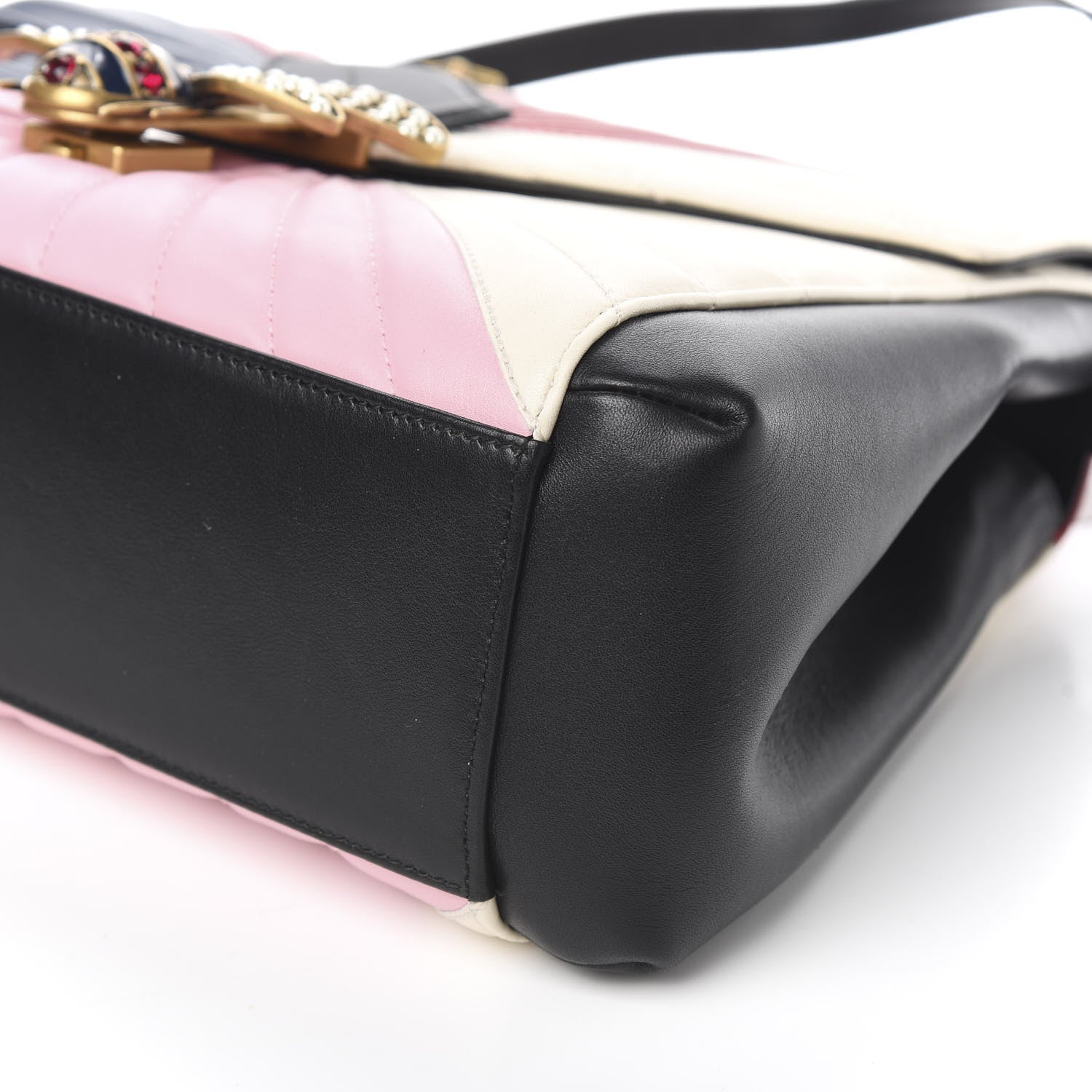 Gucci Calfskin Bamboo Trapuntata Queen Margaret Top Handle Bag Blue Agata Hibiscus Red Mystic White Sugar Pink 9 of 12