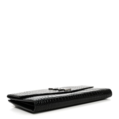 Saint Laurent Calfskin Crocodile Embossed Monogram Uptown Wallet Black 4 of 10