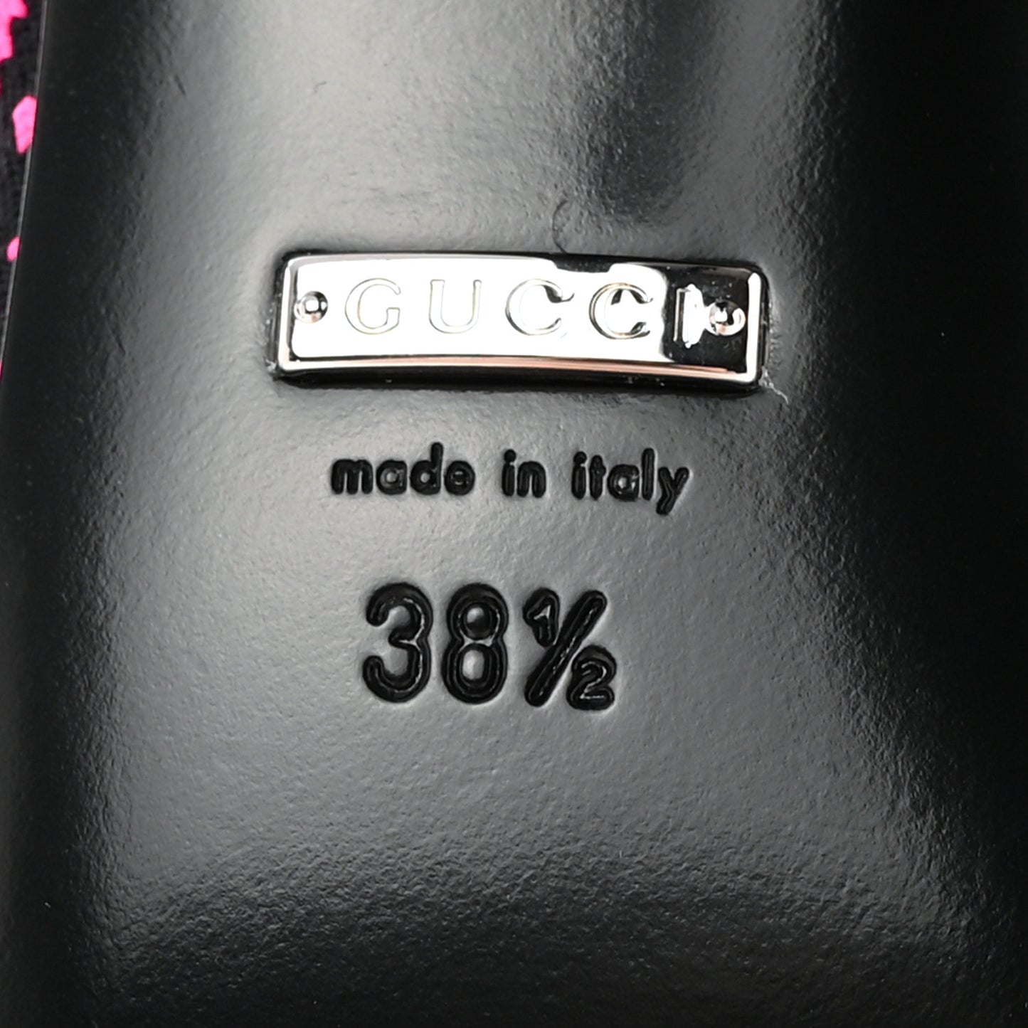 Technical Jersey Knit GG Monogram Square G 75mm Ankle Boots 38.5 Black Neon Fucsia