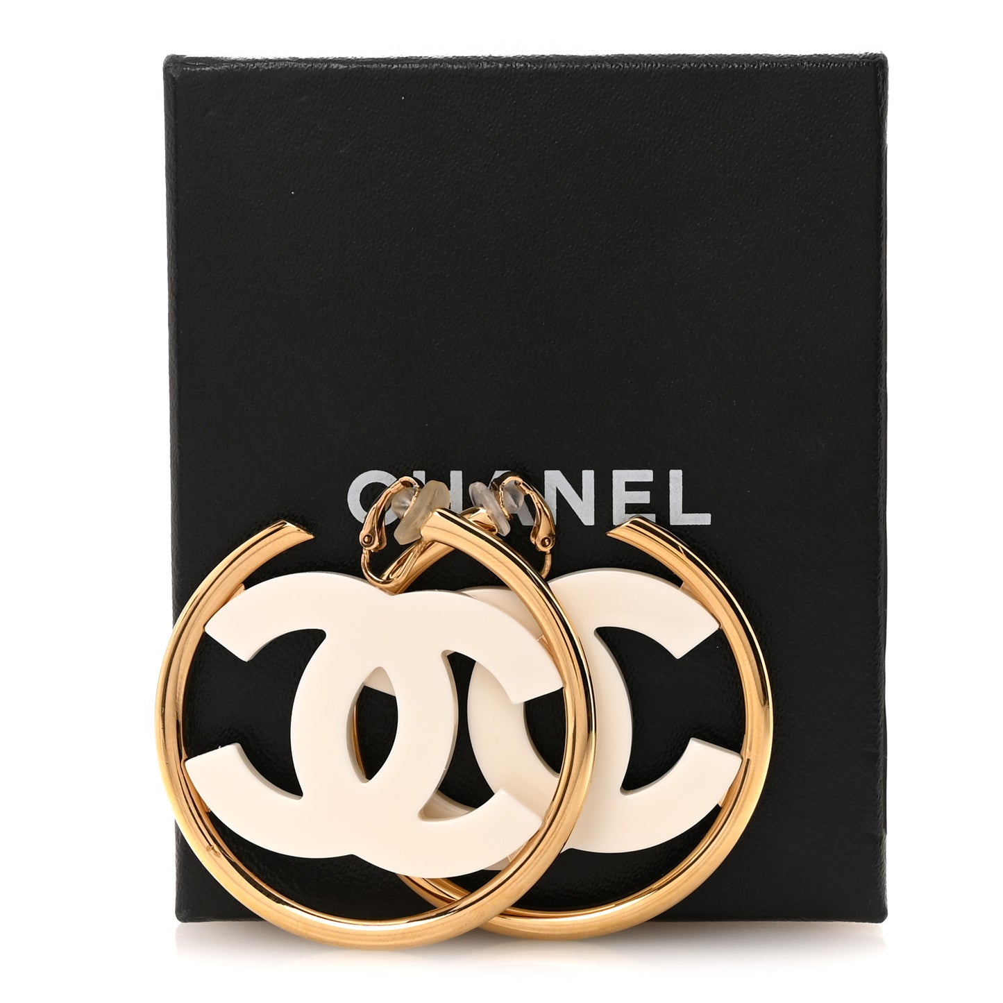 Resin CC Clip On Earrings White Gold