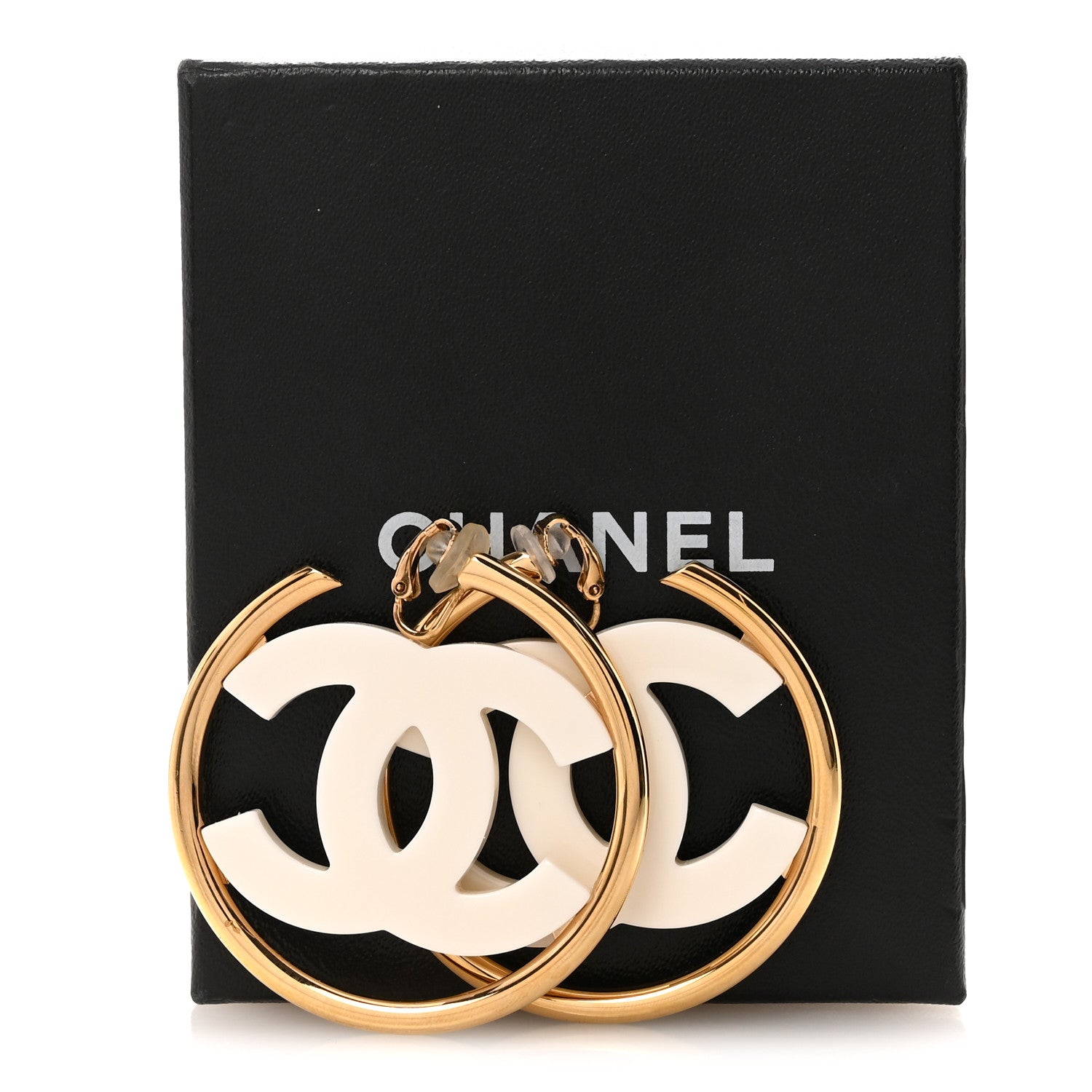Chanel Resin CC Clip On Earrings White Gold 5 of 5