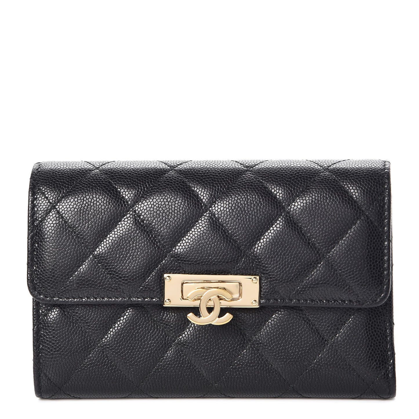 Caviar Quilted Small Golden Class Flap Wallet Black