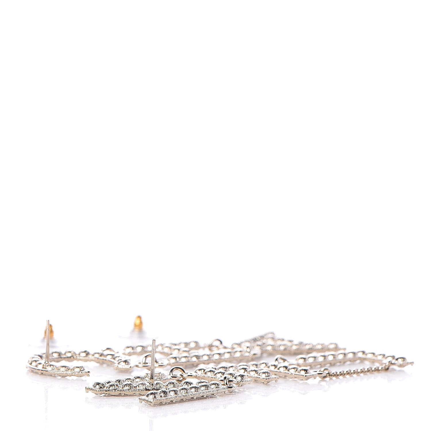 Chanel Crystal Cha-Nel Logo Drop Earrings Gold 4 of 5