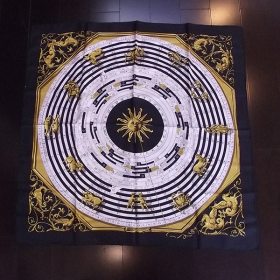 Silk Astrology Scarf Navy Bleu