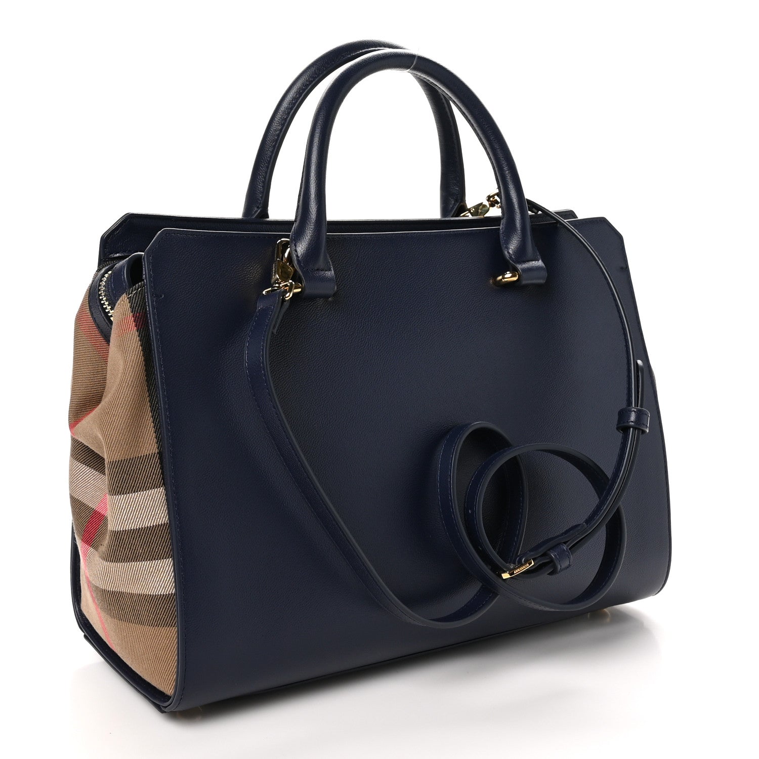 Burberry Calfskin Mega Check Small Banwell Tote Dark Canvas Blue