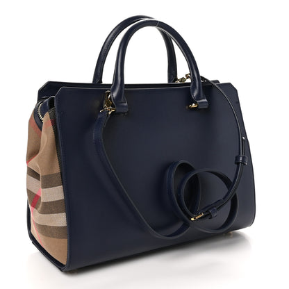 Burberry Calfskin Mega Check Small Banwell Tote Dark Canvas Blue 3 of 9