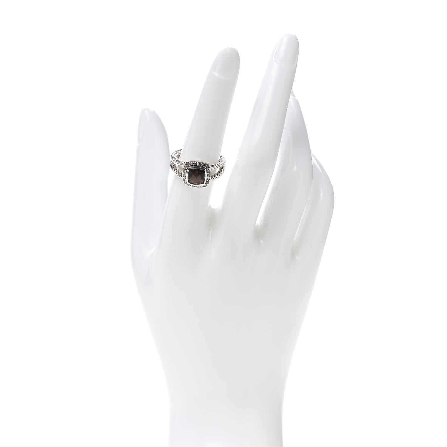 David Yurman Sterling Silver Diamond Smoky Quartz 7mm Petite Albion Ring 54/7 2 of 4