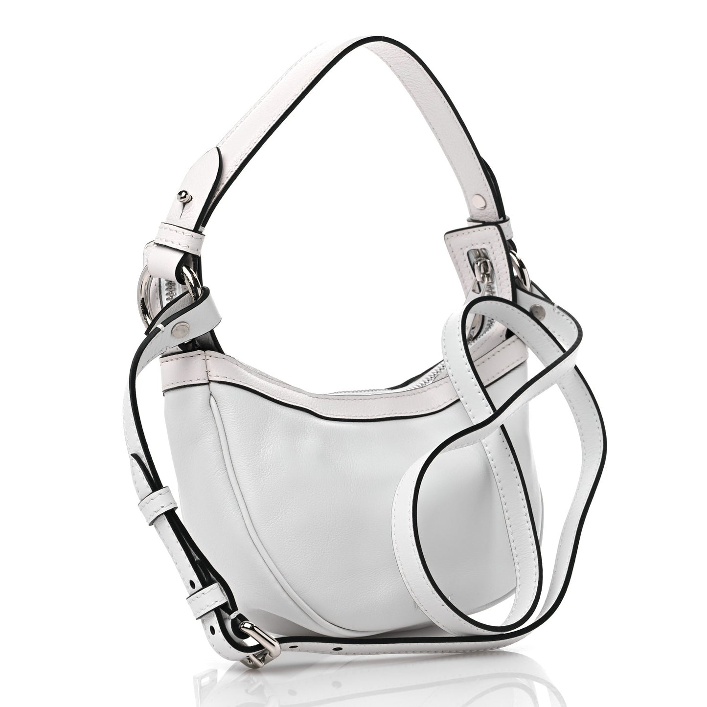 Calfskin Mini Repeat Zip Hobo White