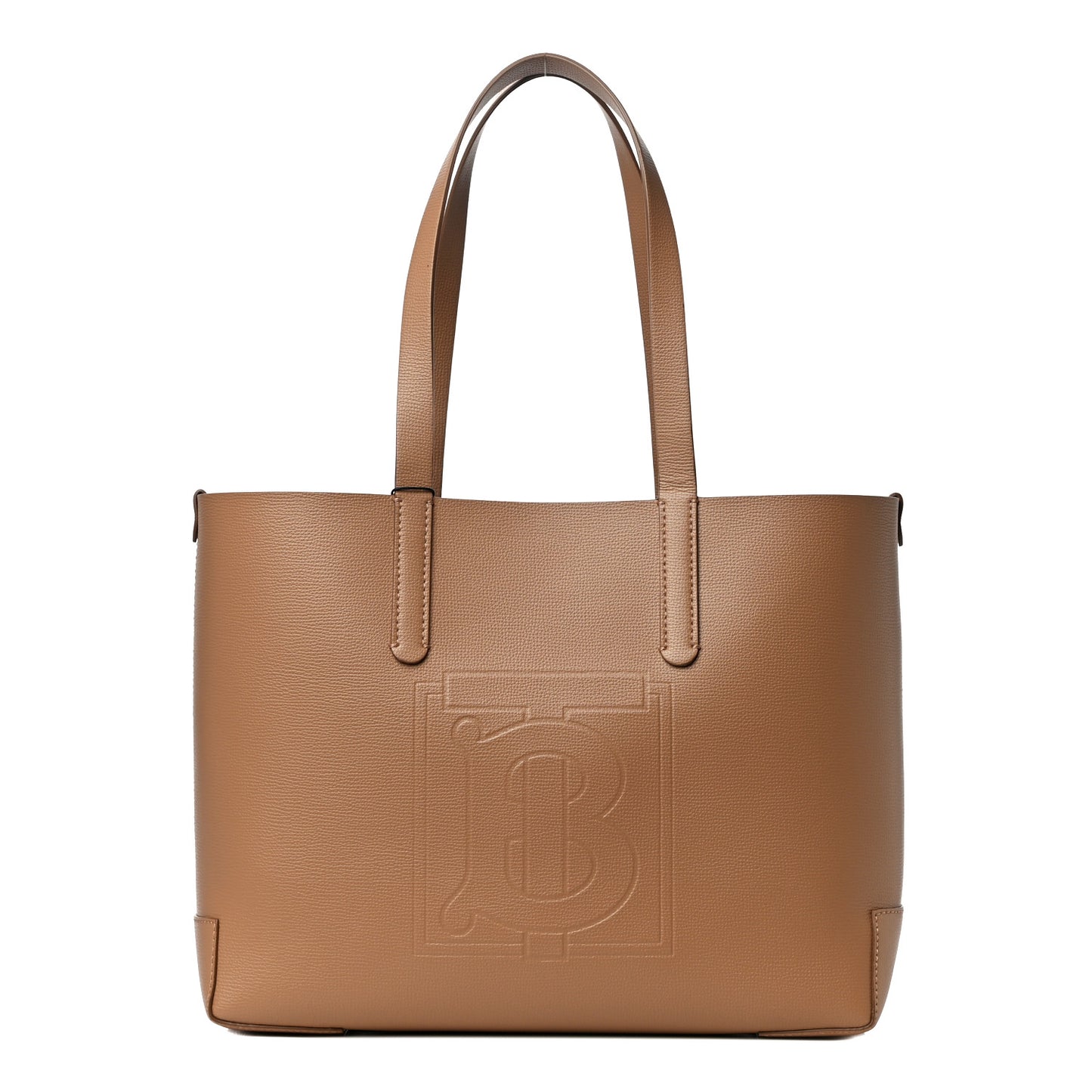 Calfskin TB Motif Embossed Medium Tote Camel