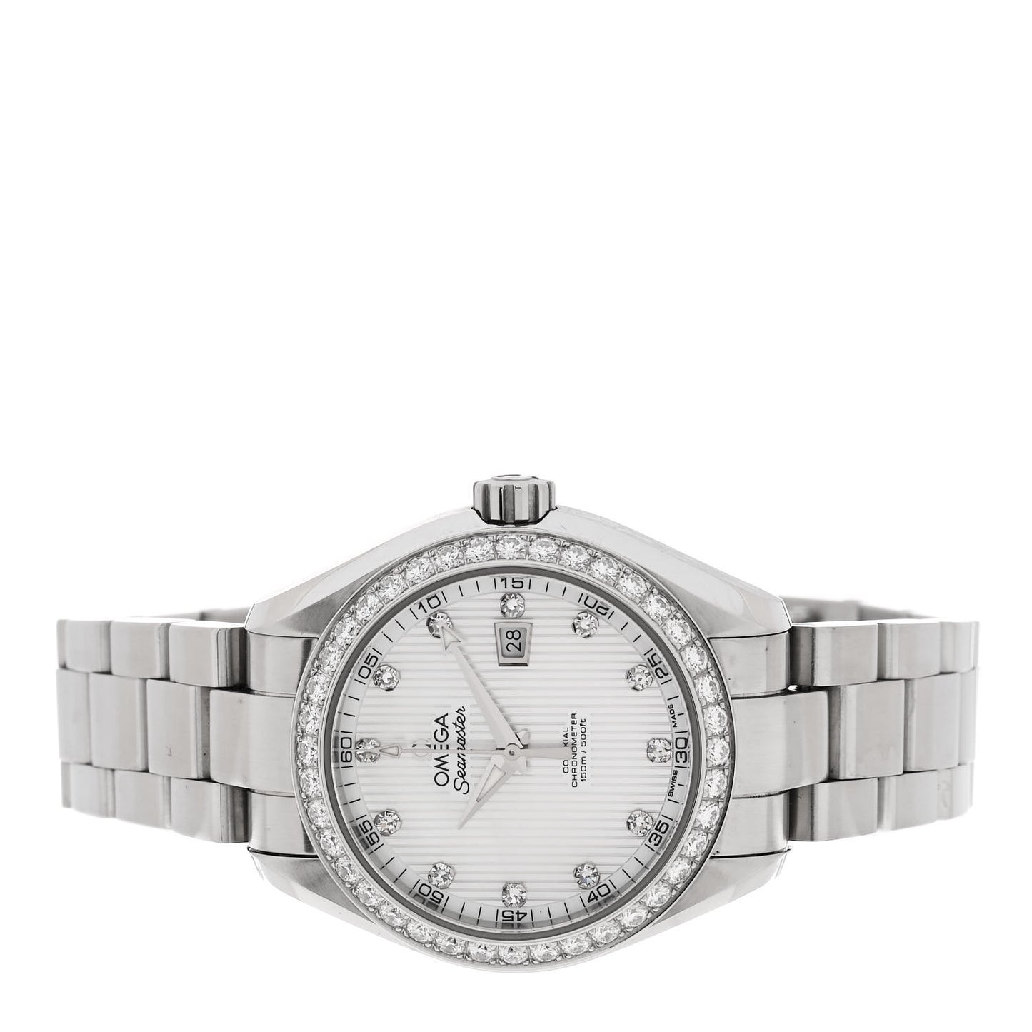 Stainless Steel Diamond Bezel Mother of Pearl 34mm Seamaster Aqua Terra Co-Axial Chronometer Automatic Watch 231.15.34.20.55.001
