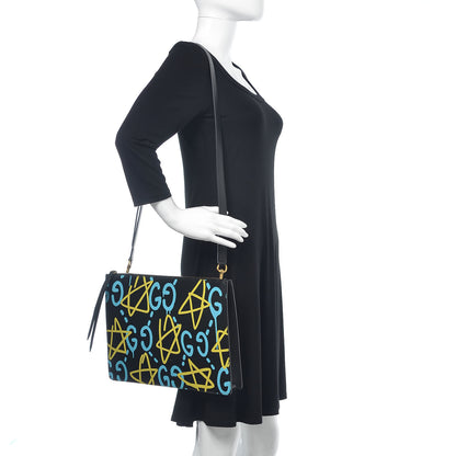 Gucci Calfskin GucciGhost Print GG Messenger Bag Black New Acquamarine 2 of 9