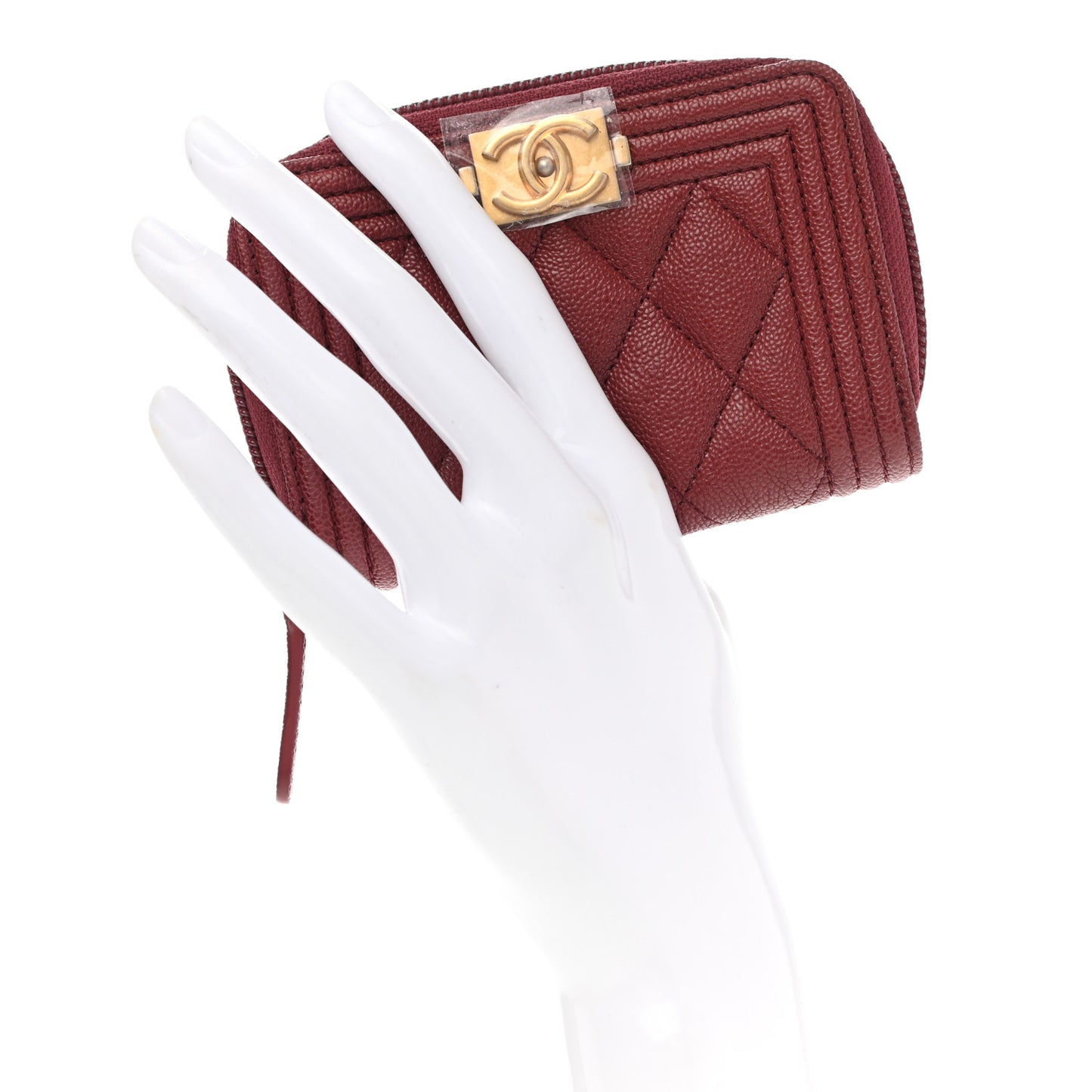 Caviar Quilted Boy Zip Around Coin Purse Wallet Burgundy
