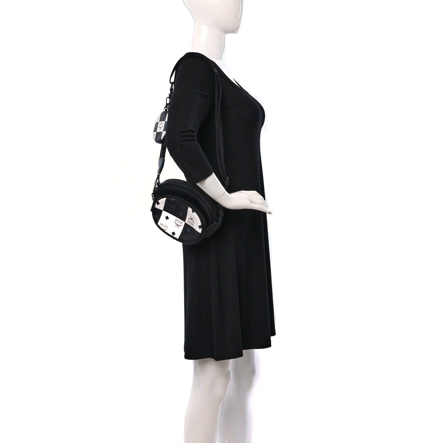 MCM Checkerboard Visetos Small Aren Multifunction Crossbody Pouch Black White 2 of 13