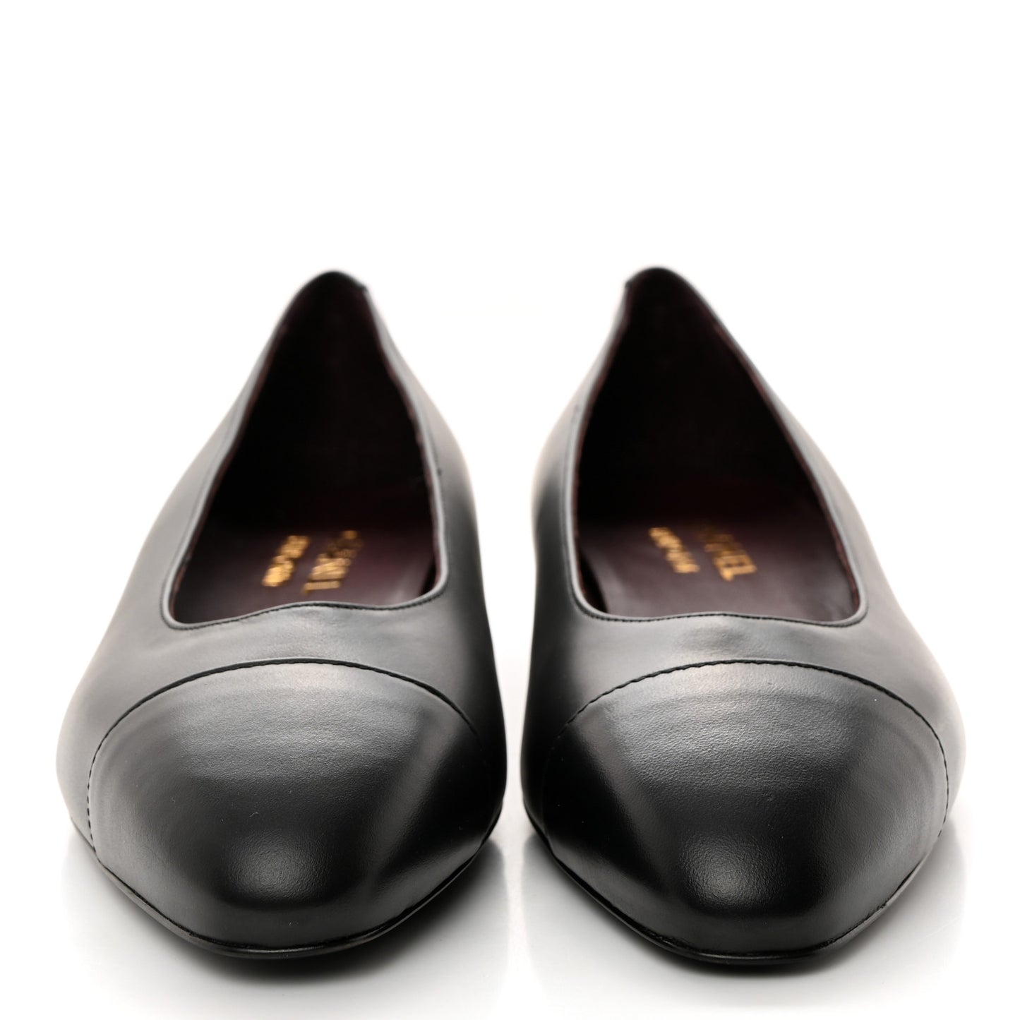 Lambskin Cap Toe Ballerina Flats 38.5 Black