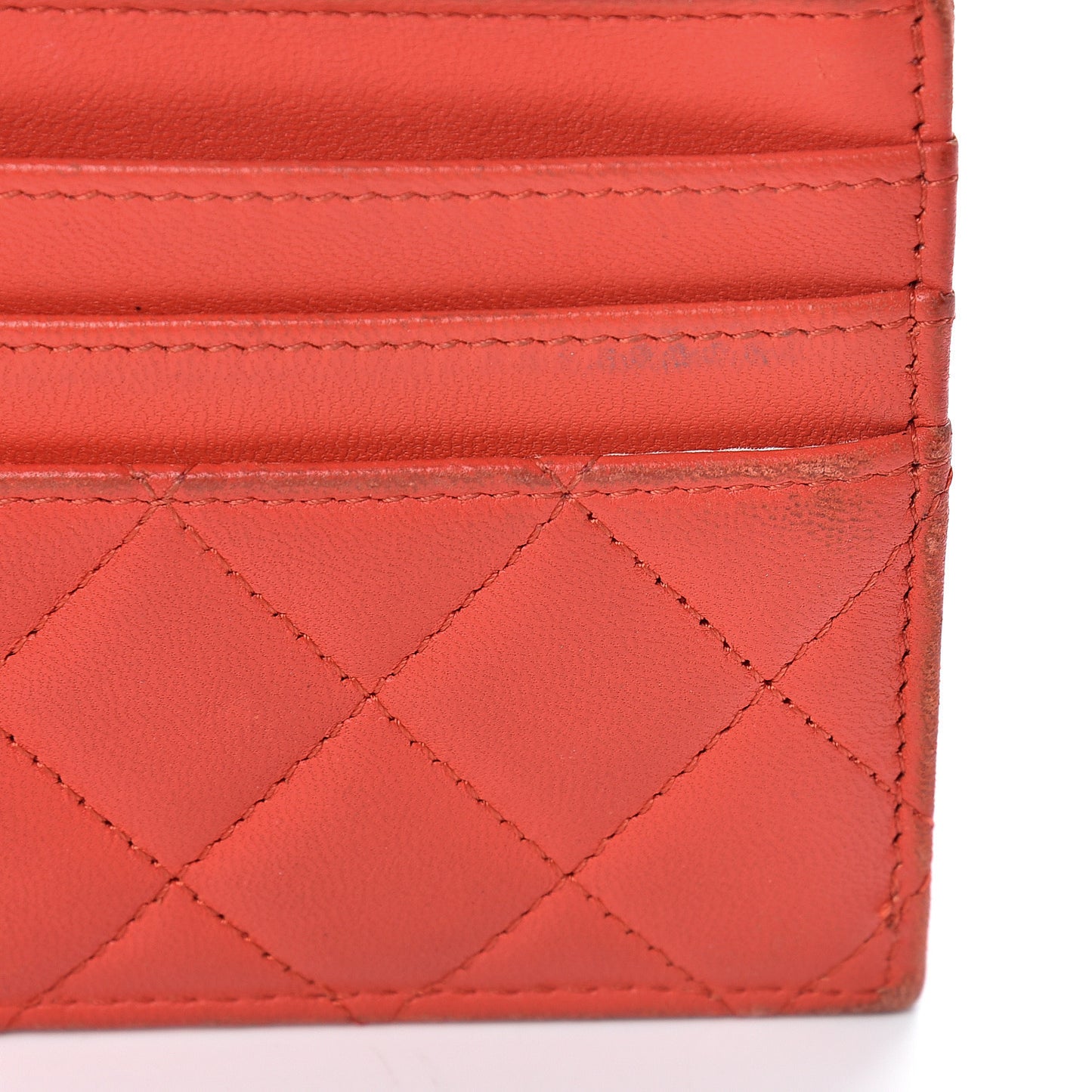 Lambskin Quilted Zip Card Holder Red