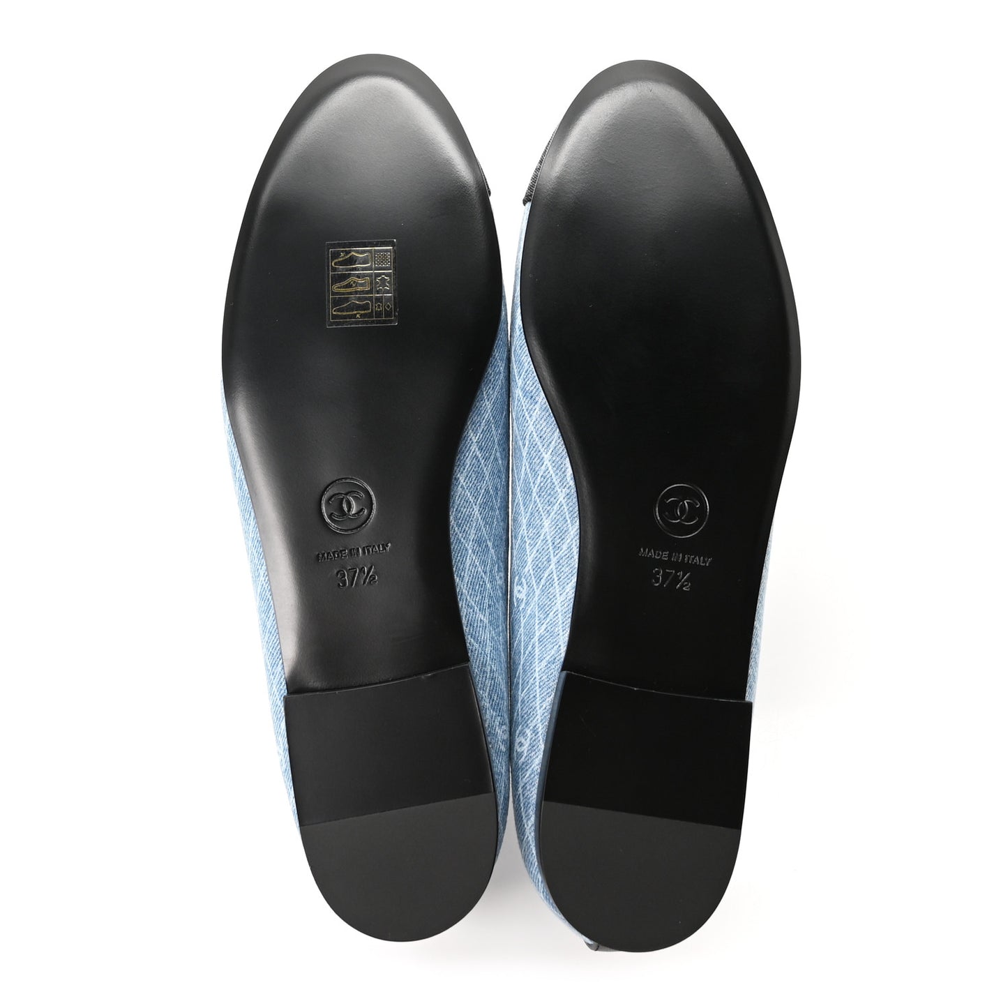 Denim Printed Quilt CC Cap Toe Ballerina Flats 37.5 Light Blue Dark Grey