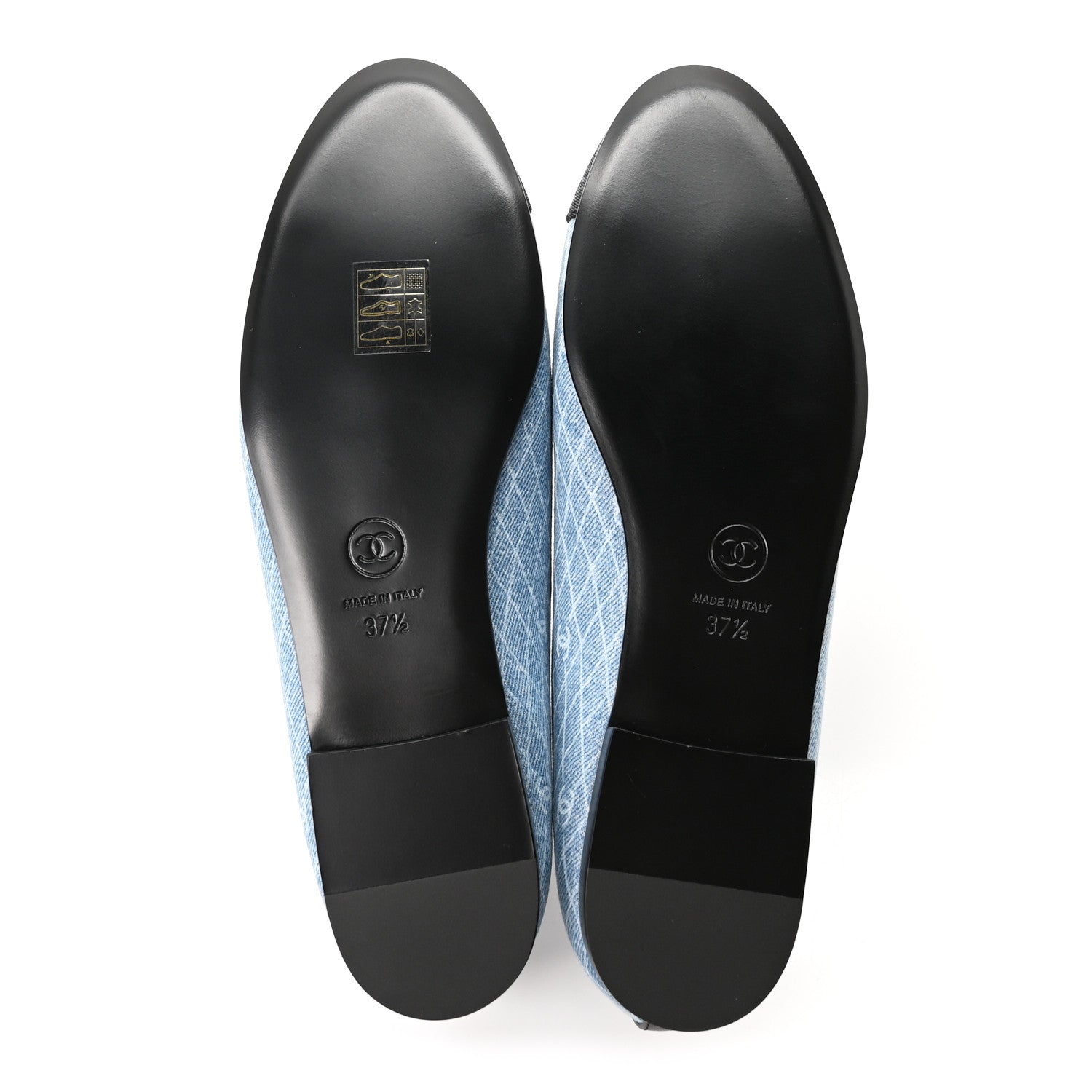Chanel Denim Printed Quilt CC Cap Toe Ballerina Flats 37.5 Light Blue Dark Grey 6 of 10