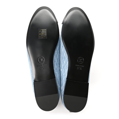 Chanel Denim Printed Quilt CC Cap Toe Ballerina Flats 37.5 Light Blue Dark Grey 6 of 10