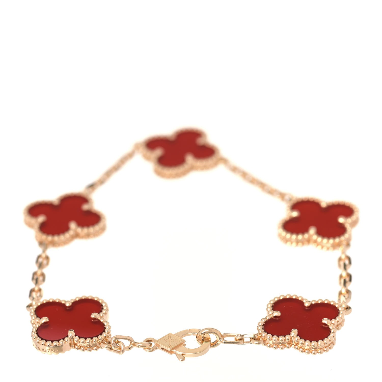Van Cleef & Arpels 18K Yellow Gold Carnelian 5 Motifs Vintage Alhambra Bracelet 3 of 6