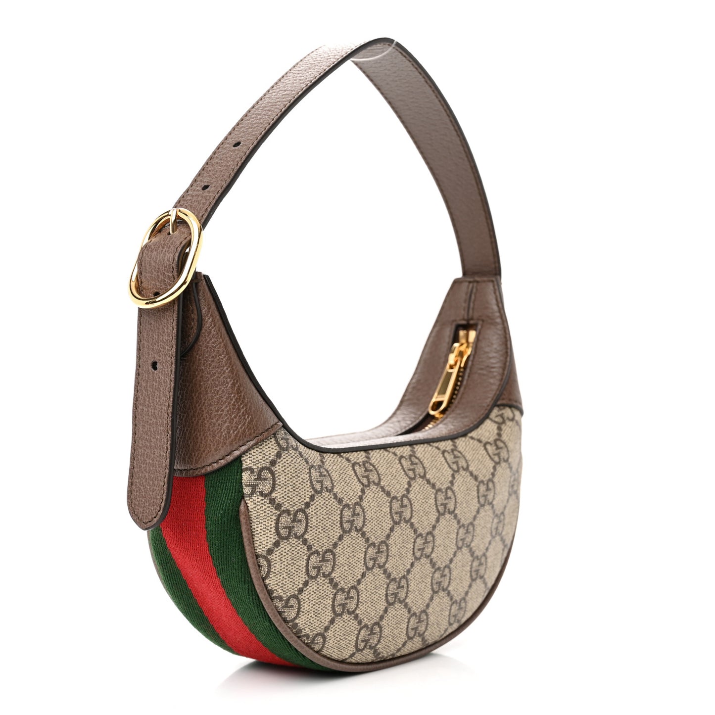 GG Supreme Monogram Textured Calfskin Web Mini Ophidia Half Moon Hobo Beige Ebony New Acero