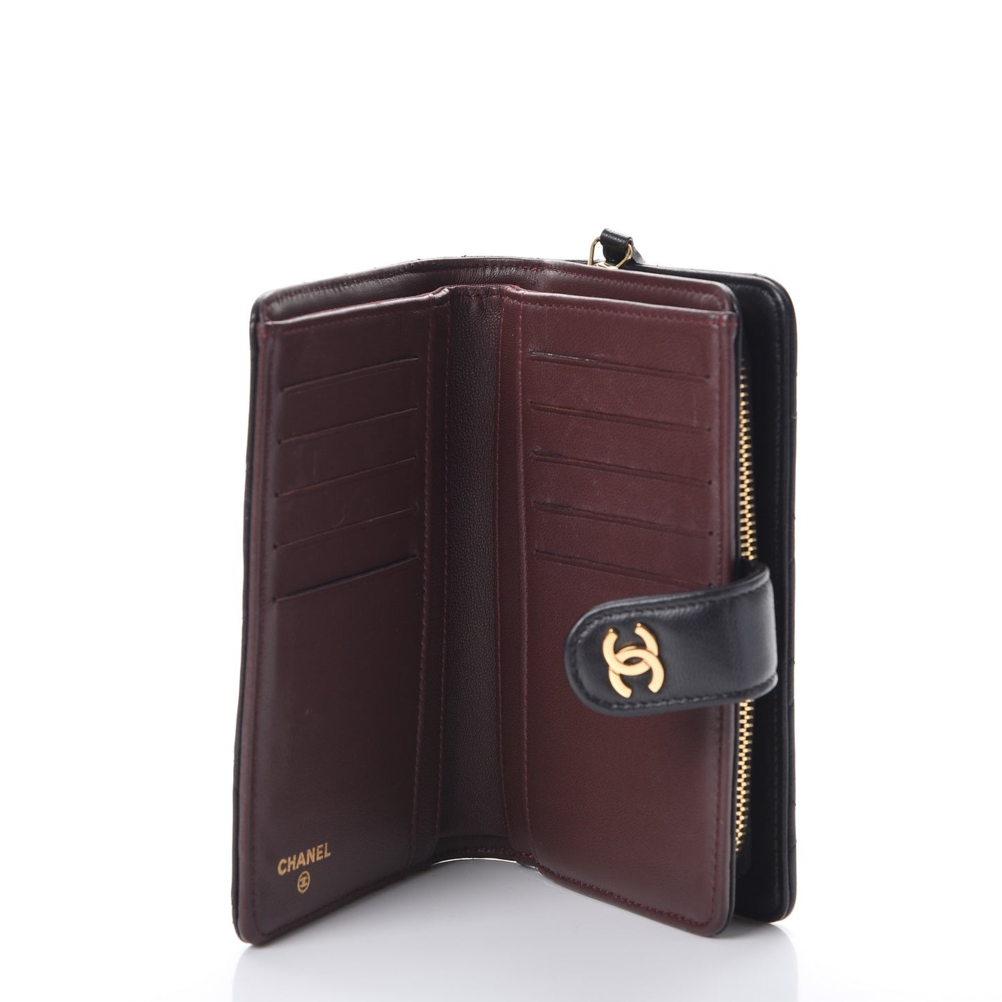 Lambskin Quilted Zipped Pocket Wallet Black