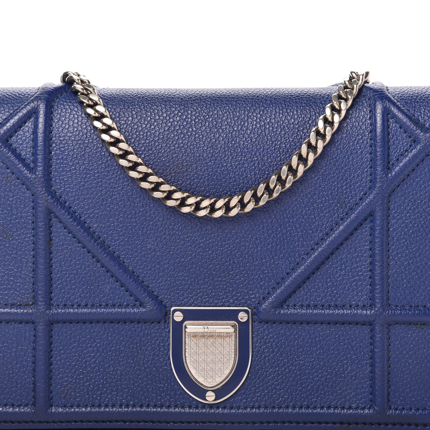 Christian Dior Grained Calfskin Diorama Wallet on Chain Pouch Blue 10 of 12