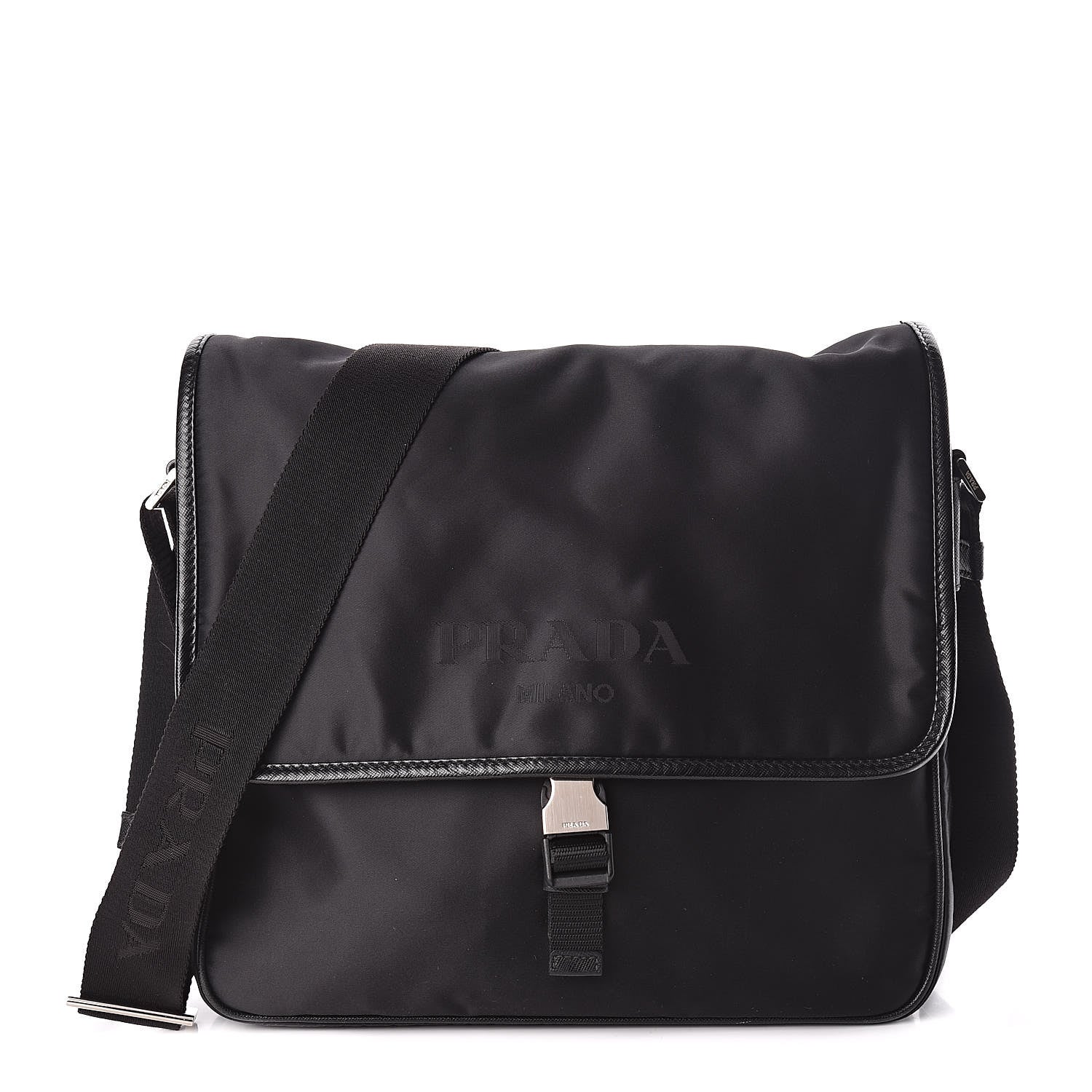 Prada Tessuto Nylon Saffiano Messenger Satchel Black 1 of 10