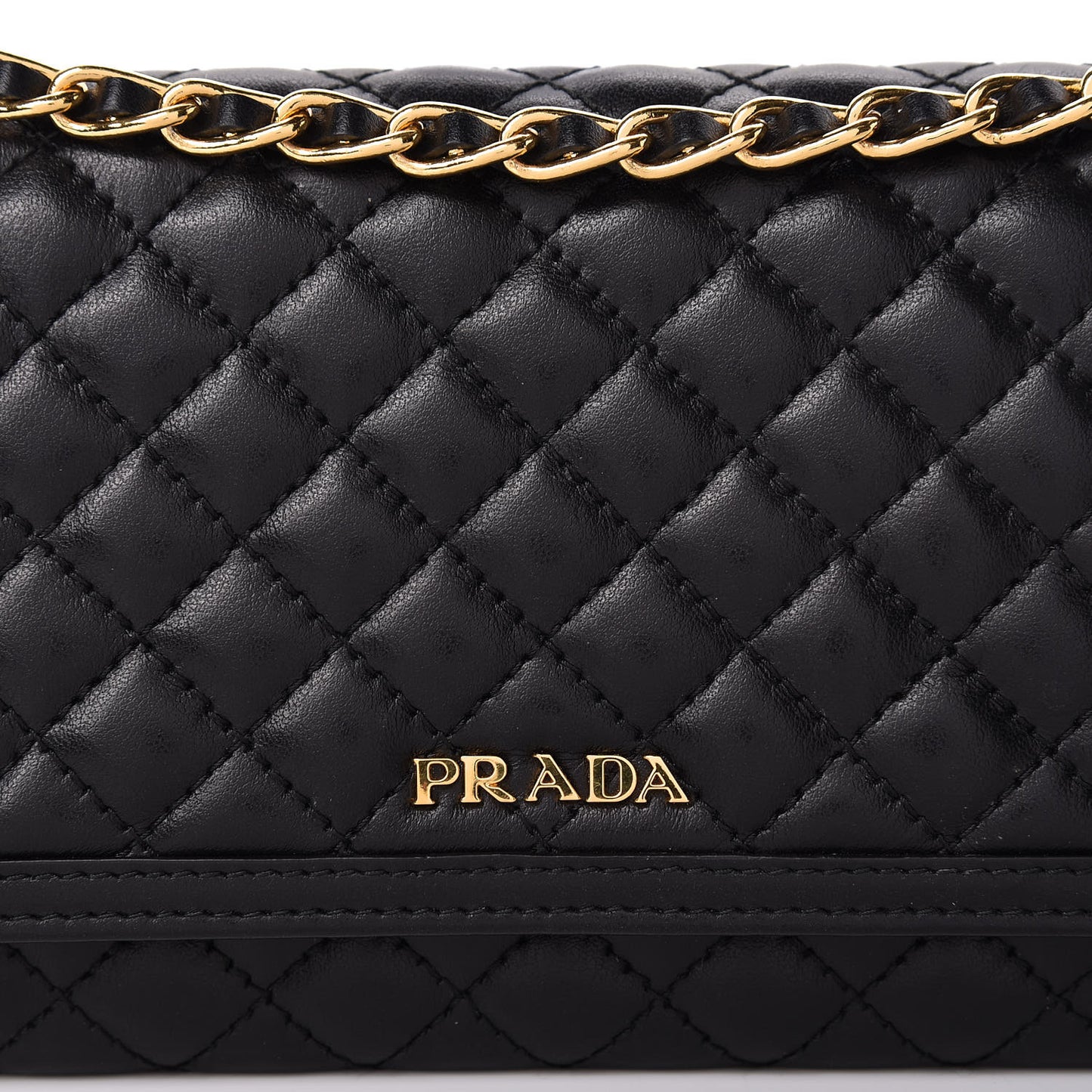 Soft Calfskin Quilted Chain Wallet Black
