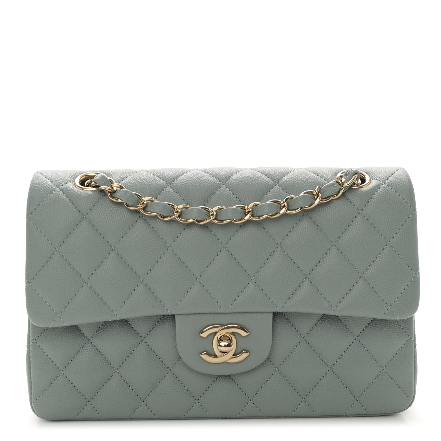 Caviar Quilted Small Double Flap Light Blue