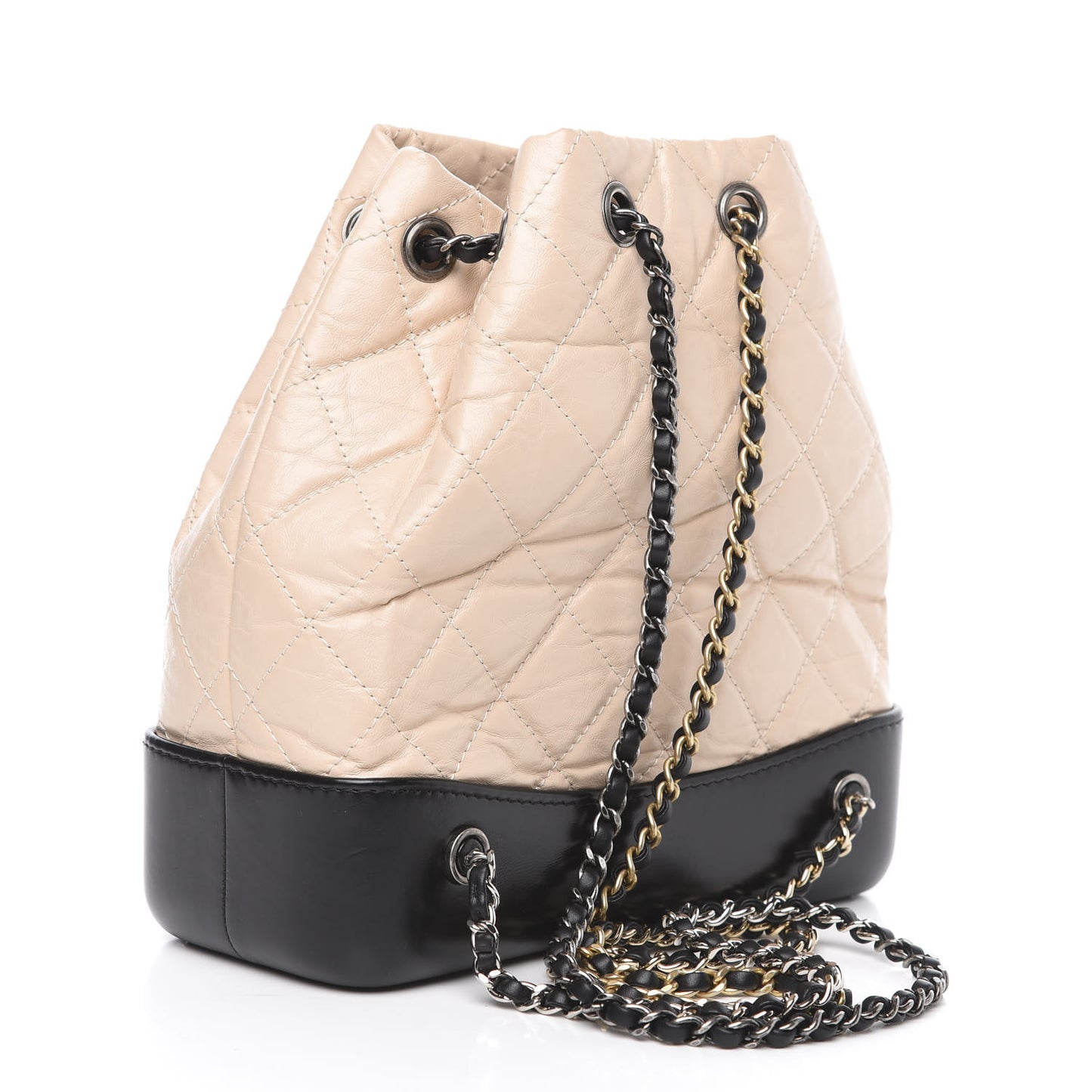 Aged Calfskin Quilted Small Gabrielle Backpack Beige Black