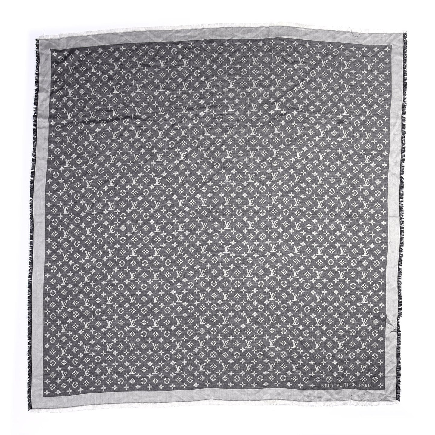 Silk Wool Monogram Denim Shawl Black