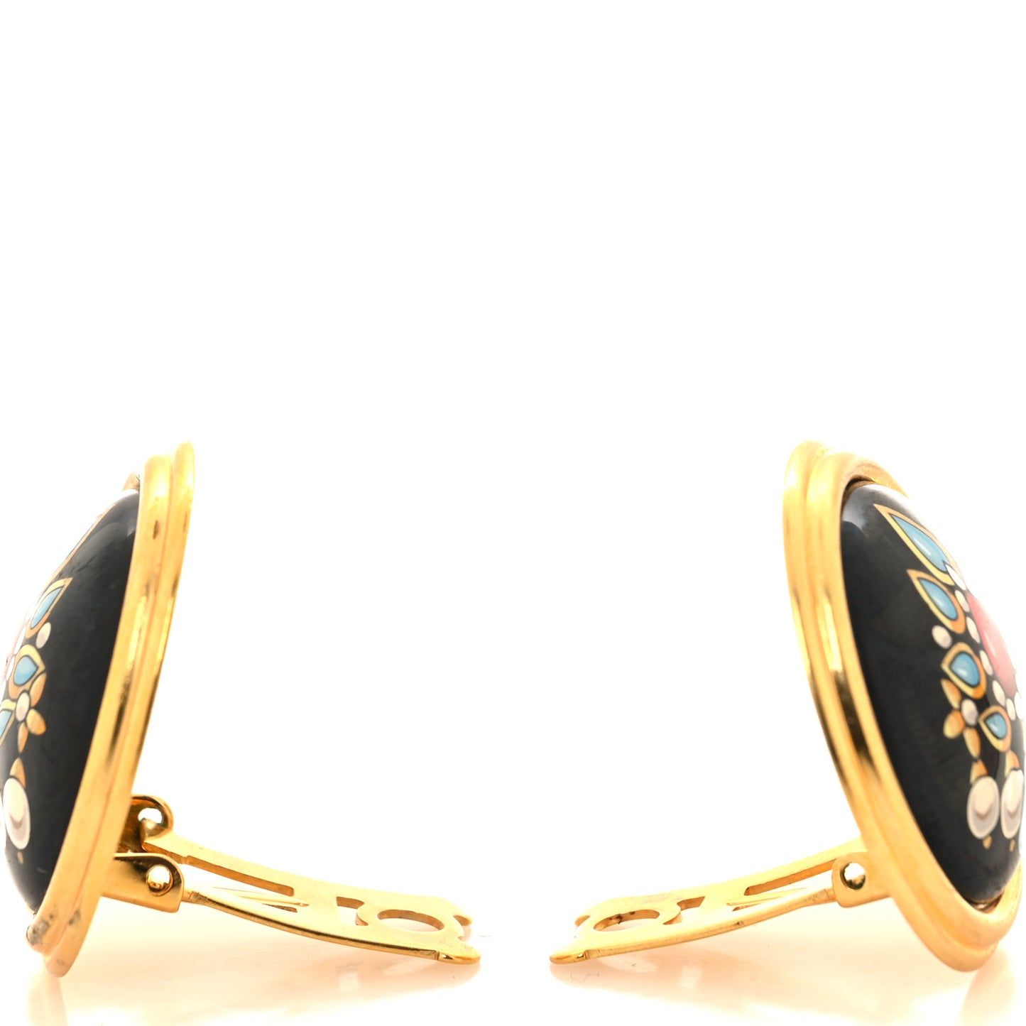 Enamel Printed Clip On Earrings Black Gold