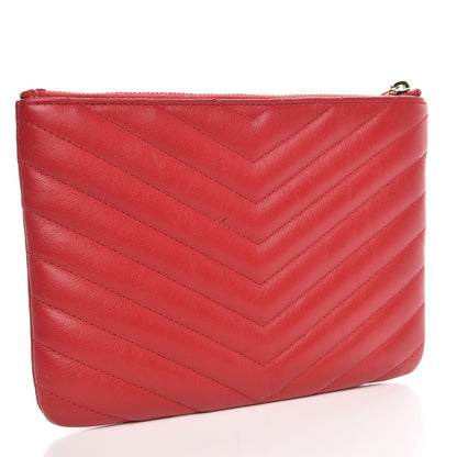 Saint Laurent Calfskin Matelasse Chevron Monogram Pouch Red 3 of 7