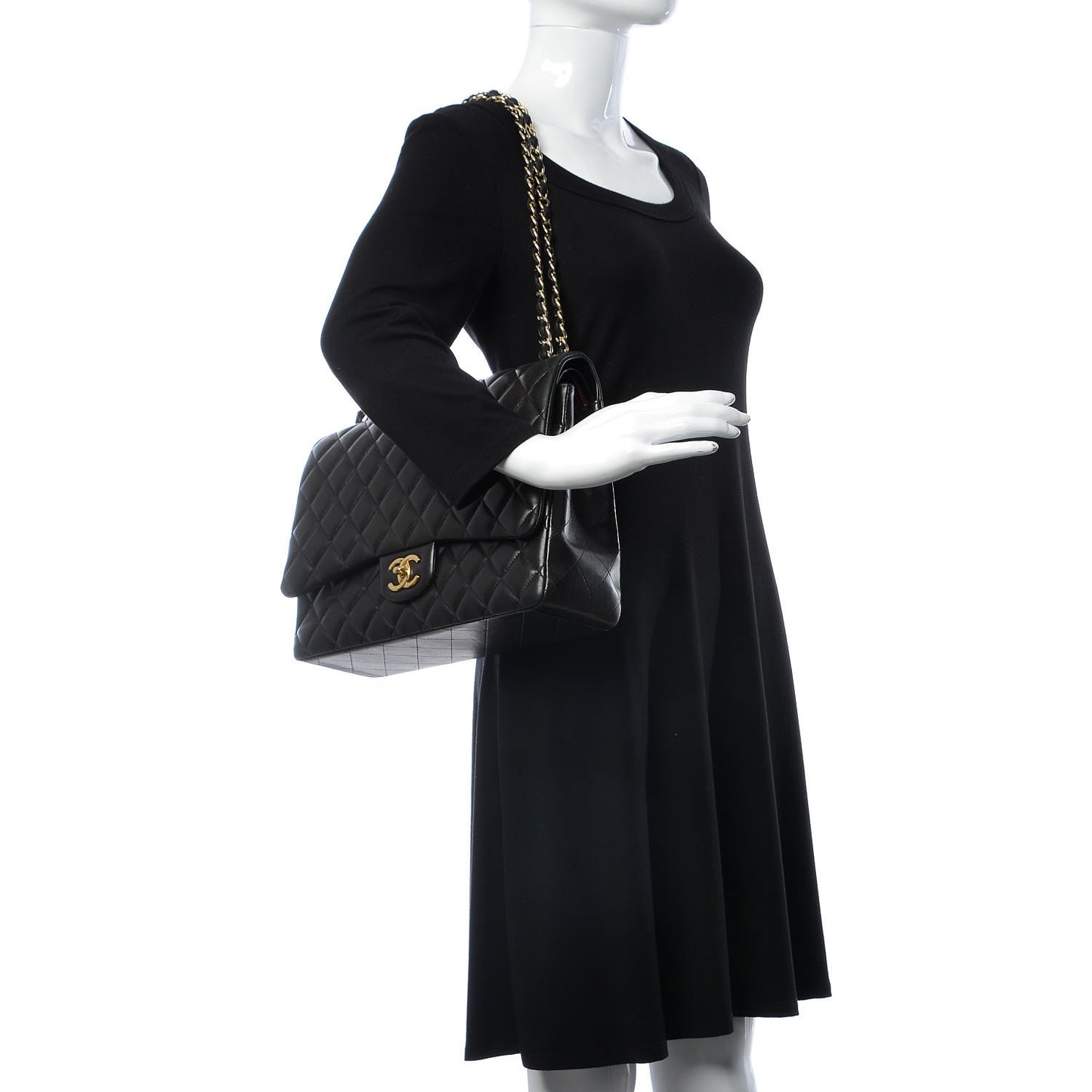 Lambskin Quilted Maxi Double Flap Black