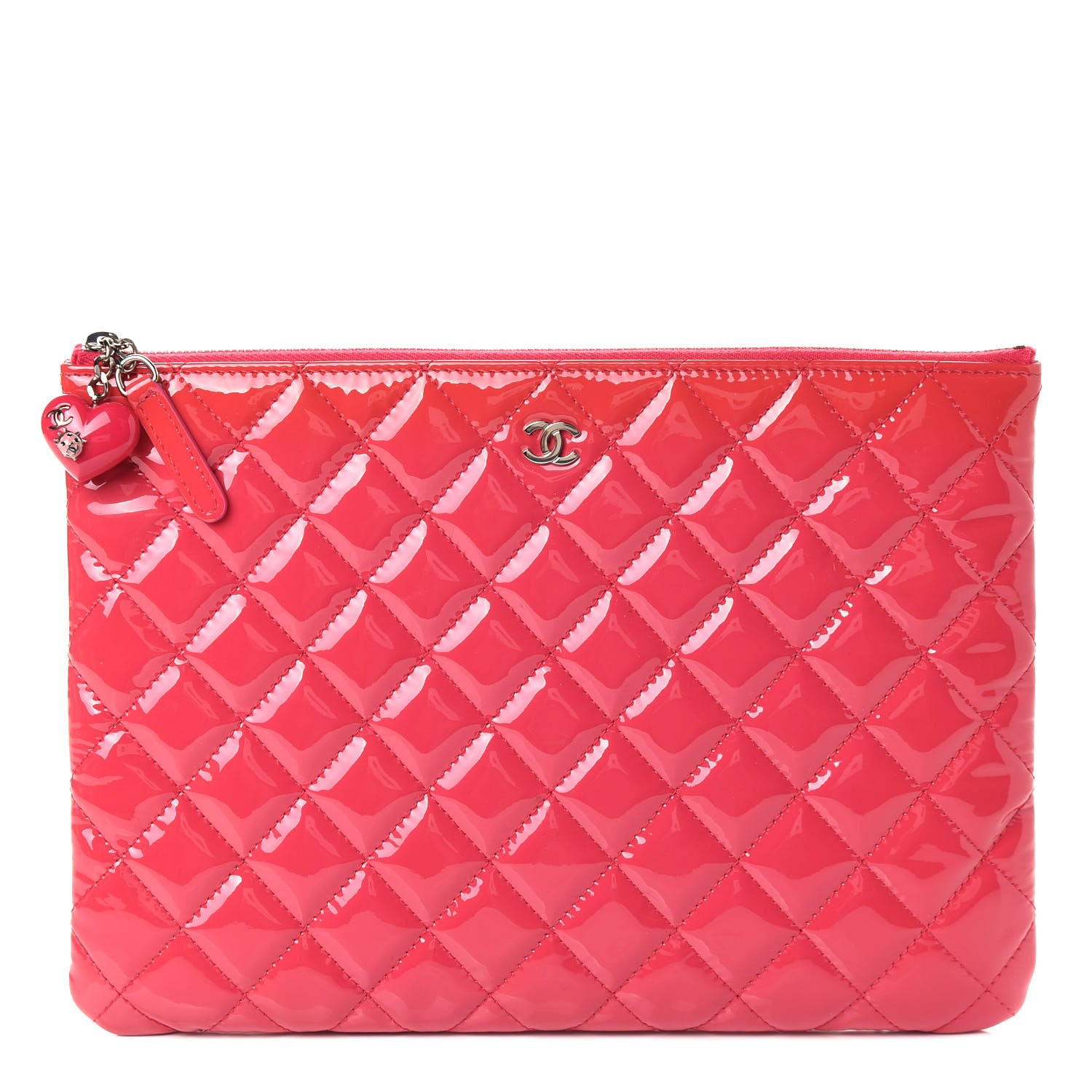 Chanel Patent Calfskin Quilted Valentine Hearts Medium O Cosmetic Case Dark Pink 1 of 10